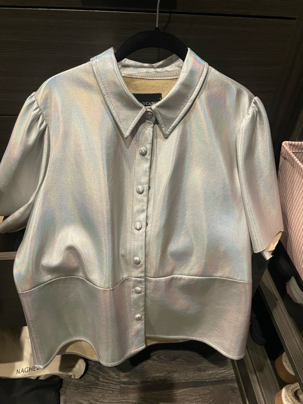 Iridescent Button-Up Short Sleeve “Shacket”